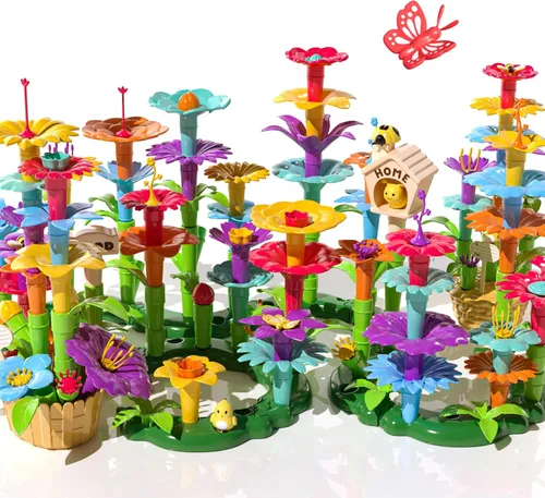 Miniatura 10 de TEMI - Juguetes para bebés, regalos de cumpleaños para niñas y niños de 3, 4, 5, 6, 7 años, 91 piezas de juguete de construcción de jardín de flores