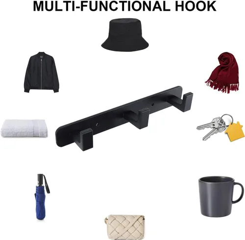 Miniatura 4 de Perchero, 3 Ganchos Triples de Acero Inoxidable Resistente, Ganchos de Pared Montados en la Pared, Barra de Ganchos Rústica para Ropa/Llaves