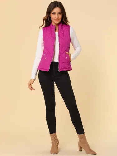 Miniatura 3 de Allegra K - Chaleco acolchado y ligero, de cuello alto, con cremallera, para mujer