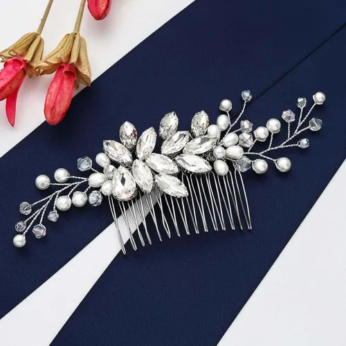Miniatura 3 de GORAIS Peine para el cabello de boda Rhinestone Accesorios para el cabello nupcial Piezas de pelo de perlas
