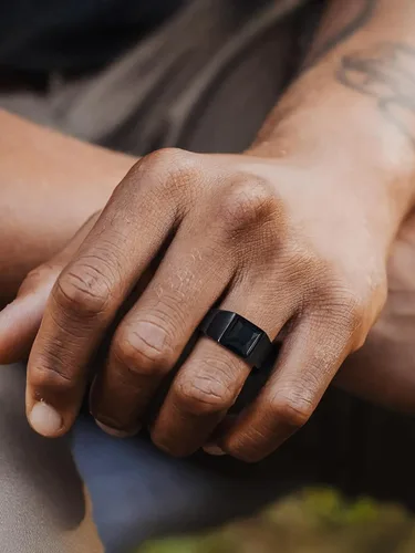 Miniatura 6 de U7 Anillo de joyería de moda de ónix negroazul para hombres y mujeres, anillos de sello cuadrado de acero inoxidable para papá y padre, anillos