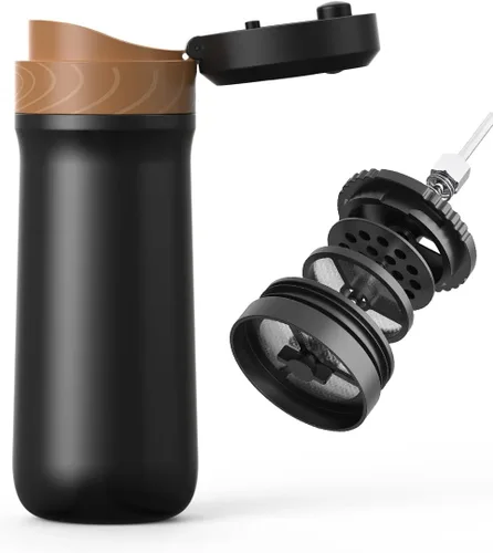 Miniatura 10 de Cafetera portátil de prensa francesa y prensa de té, taza de viaje de acero inoxidable aislada al vacío de 11 oz, filtro fino único para campamento