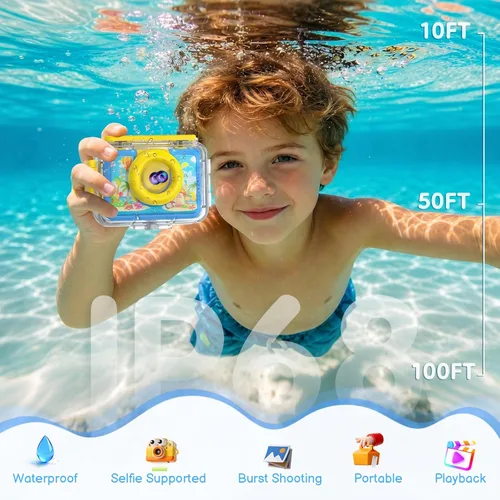 Miniatura 2 de Juguete de piscina y cámara submarina para niños, cámara de acción impermeable de 99 pies, video de 1080P y foto de 20 MP con lente abatible