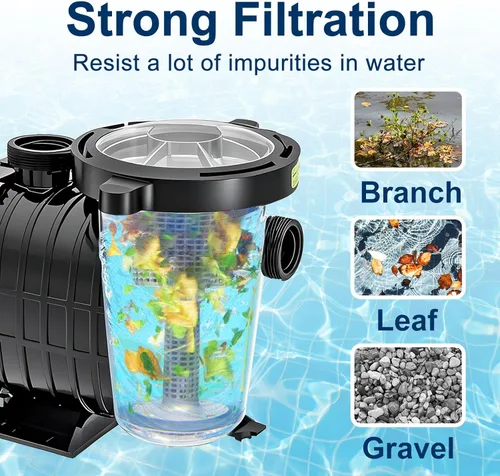 Miniatura 5 de Bomba de piscina sobre el suelo/enterrada, bomba de piscina de 2HP 6900 GPH autocebante potente para piscinas de 15,000-31,000 con cesta filtrante