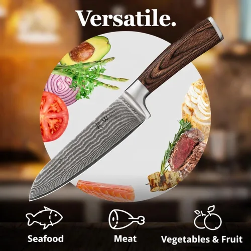 Miniatura 9 de Wakoli EDIB Cuchillo Santoku de Damasco – Cuchillo de cocina de estilo japonés de 6.7 pulgadas, hoja de acero de Damasco de 67 capas con núcleo 1