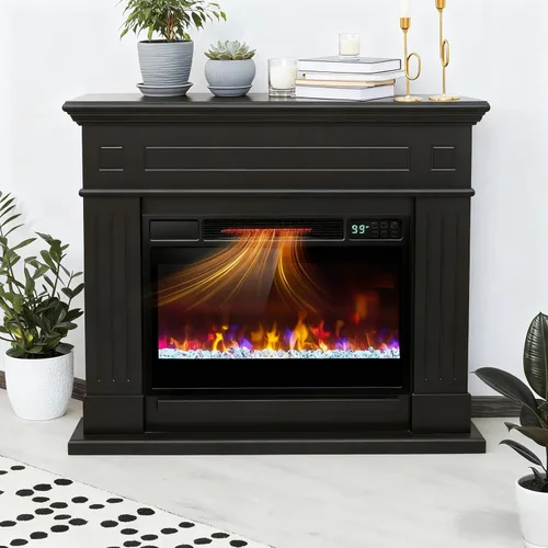 Miniatura 2 de SIMOE Insertos de chimenea eléctrica de 23 pulgadas, calentador de chimenea empotrado de 1500 W con control remoto, 6 colores de llama y 5 brillo