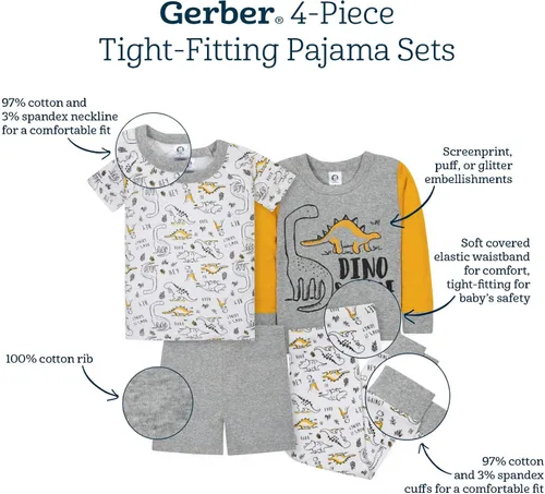 Miniatura 8 de Gerber Baby Boys' Toddler Snug Fit 4-Piece Pajama Set