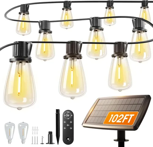 Miniatura 10 de addlon Luces de Cadena Solares de 102 pies (96+6) para exteriores con control remoto, 30 horas + luces de patio impermeables de larga duración, luz