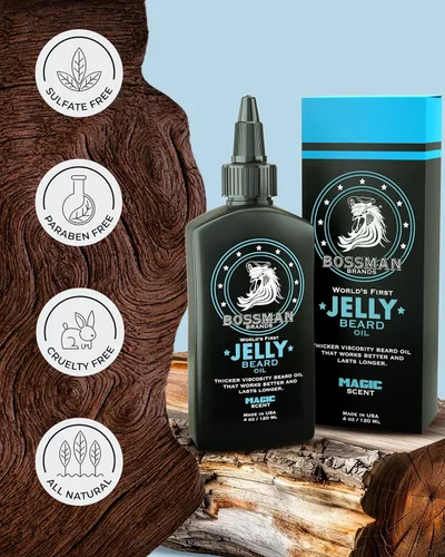 Miniatura 4 de Bossman Aceite de gelatina para barba para hombres (4 onzas, aroma mágico): suaviza, hidrata y acondiciona con ingredientes naturales