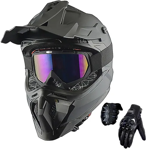 Miniatura 19 de 1Storm - Casco de motocross para adulto ATV Dirt Bike BMX MX Downhill Mountain Helmet estilo pista JH601; conjunto de casco rosa dinosaurio + gafas