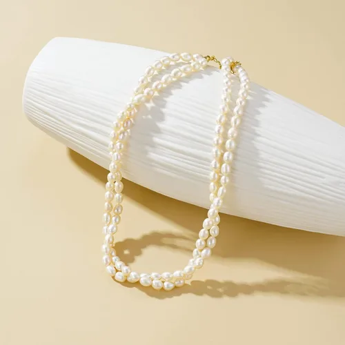 Miniatura 2 de Gargantilla de perlas, collar de gargantilla de perlas chapado en oro de 14 quilates para mujeres y niñas, collar de perlas de agua dulce natural