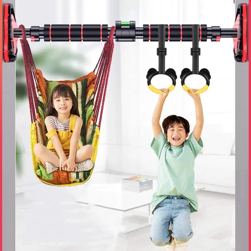 Miniatura 2 de Barras de dominadas portátil horizontal, seguro antideslizante para puerta corredor colgante equipo de fitness, con anillo y columpio para niños
