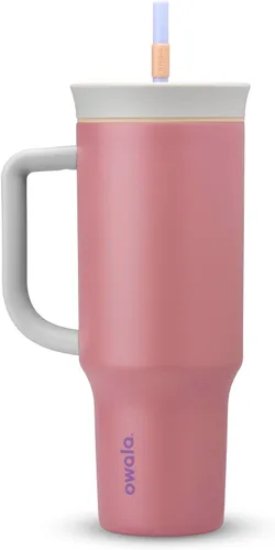 Miniatura 19 de Owala Vaso de viaje aislado de acero inoxidable de triple capa con tapa resistente a derrames, popote y asa de transporte, sin BPA, 40 onzas