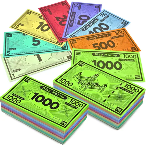 Miniatura 9 de Queensell Dinero de juego adecuado para juegos de mesa Monopoly – 480 piezas de 60 billetes de cada denominación – Papel de impresión de doble cara