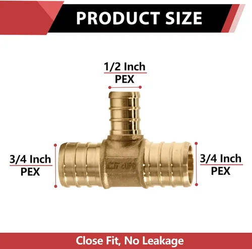 Miniatura 2 de Paquete de 2 accesorios de engarce de latón reductor Pex de 3/4 pulgadas x 3/4 pulgadas x 1/2 pulgadas, ASTM F1807, (PEX1807077-2PCS)