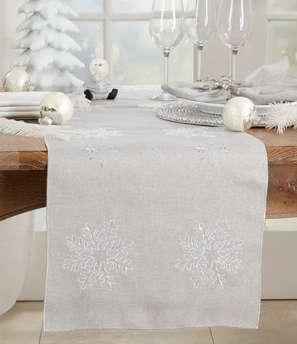 Miniatura 3 de Saro Lifestyle Camino de mesa bordado con diseño de copo de nieve, plateado, 16 x 120 pulgadas