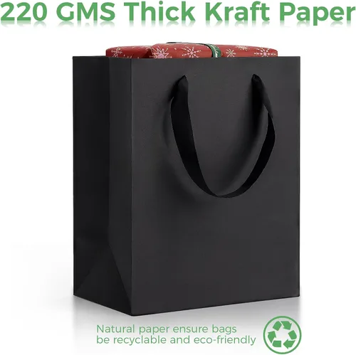 Miniatura 5 de MOXARYSU Bolsas de regalo negras con asas: 8 x 5 x 10 pulgadas, 30 bolsas de papel negras medianas a granel para fiestas, compras, cumpleaños, bodas