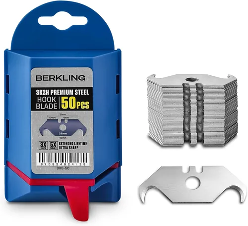 Miniatura 10 de Berkling - Cuchillas para cuchillo utilitario con revestimiento de titanio, 50 unidades con dispensador, SK2H afiladas con láser endurecidas, ultra