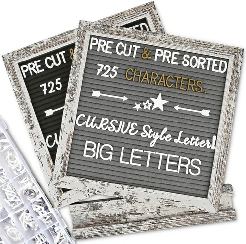 Miniatura 15 de Tablero de letras de fieltro – precortadas y clasificadas, 725 caracteres blancos y dorados, letras cursivas, grandes, cambiables con soporte