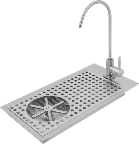 Recessed Glass Rinser, Stainless Steel High Pressure Push Down Cup Washer with Faucet, Embedded Countertop Cup Cleaner for Bar Coffee Shop Milk Tea