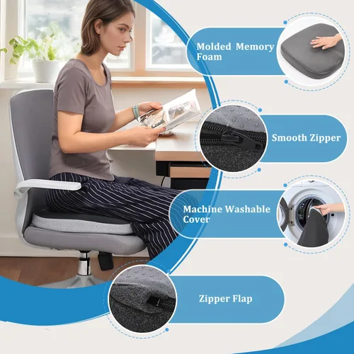 Miniatura 5 de GOFORIT Cojín de asiento de espuma viscoelástica moldeada, diseño de espuma de doble capa, cojín ergonómico para aliviar el dolor de ciática