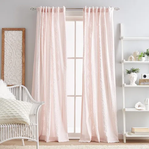 Peri Home Cut Geo - Par de paneles de cortinas de algodón transparente con pestaña trasera, 84 pulgadas, color rubor Rosa