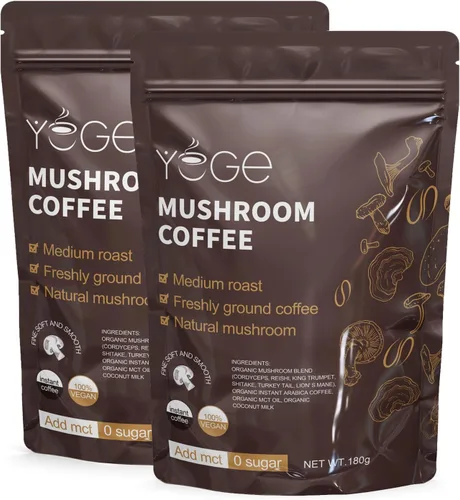 Miniatura 10 de Café de hongos, café instantáneo de hongos con cordyceps, reishi, trompeta rey, shiitake, cola de pavo, melena de león para energía, concentración