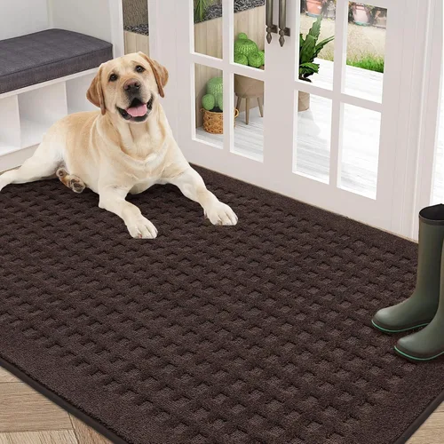 Miniatura 27 de BEQHAUSE Tapetes para puerta de 20 x 32 pulgadas, tapete antideslizante de punto gofre, de perfil bajo, resistente a la suciedad y absorbente, Beige