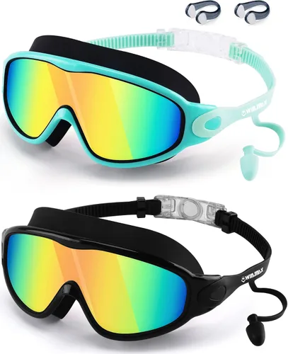 Miniatura 9 de WIN.MAX Paquete de 2 gafas de natación antiniebla, anti rayos UV, visión transparente para hombres, mujeres, niños y niñas, gafas de natación