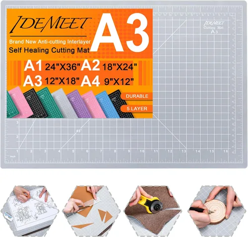 Miniatura 9 de Estera de corte autocurativa de 9"x12" de densidad mejorada, alfombrilla de corte rotatoria Idemeet para manualidades, protector de mesa de 5 capas