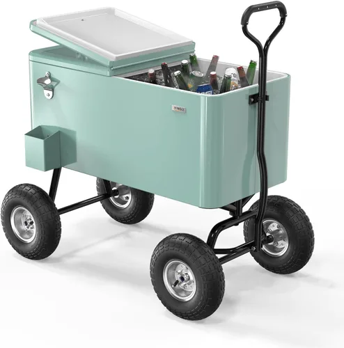 Miniatura 11 de VINGLI Caja Refrigeradora Rodante de 80 Cuartos de Galón, con Mango Largo y Ruedas de 10 Pulgadas, Portabebidas Portátil para Playa, Patio, Fiesta