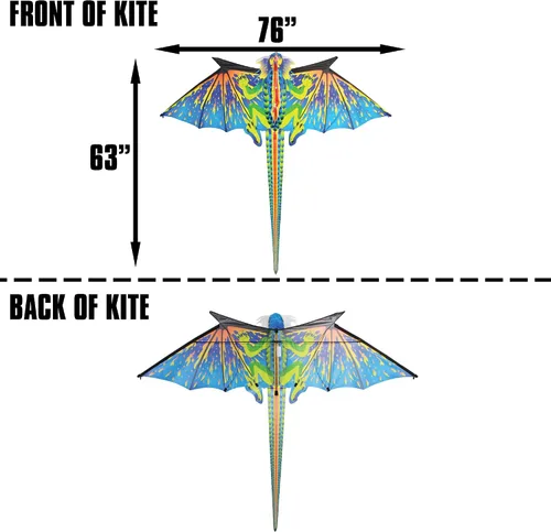 Miniatura 3 de WindNSun Dragón azul de gran tamaño con cabeza 3D Ripstop Nylon Dragon Kite, 76 pulgadas de ancho