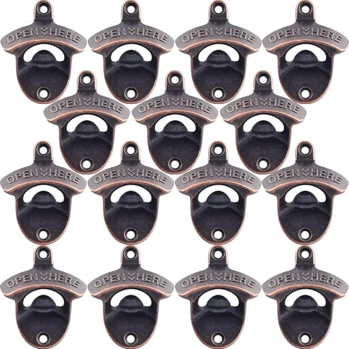 Miniatura 35 de 15 paquetes clásicos de abridor de tapa de cerveza montado en la pared, abridor de botellas negro con tornillo, abridor de tapas de botellas