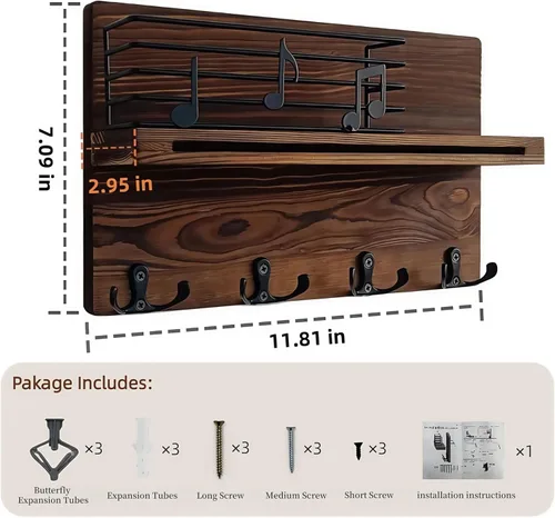 Miniatura 6 de Soporte para llaves de pared, soporte para llaves en la pared con estante, soporte para llaves y correo para pared con 4 ganchos dobles para correa