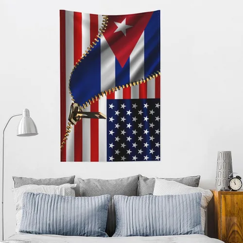 Miniatura 5 de Tapiz de bandera estadounidense y bandera cubana de Cuba, 60 x 40 pulgadas, divertido tapiz estético, arte de pared para dormitorio, sala de estar