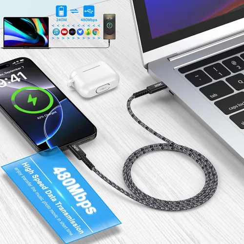 Miniatura 5 de Cable de carga USB C súper rápido para Samsung S26 de 240 W, cable de carga tipo C a tipo C, cable de 6 pies, paquete de 2 para Samsung Galaxy S26