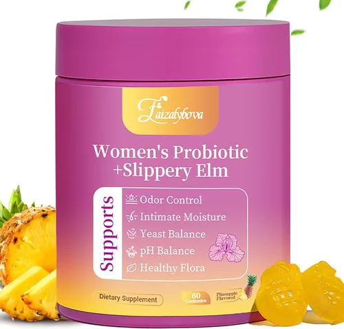 Sus gomitas probióticas femeninas jugosas con corteza de olmo resbaladiza, sabor tropical a piña | Apoya el equilibrio del pH, la salud digestiva e