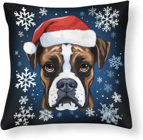 Miniatura 8 de Divertidas fundas de almohada de satén de Navidad con diseño de perro y cocker spaniel con gorro de Papá Noel, copos de nieve, decoración