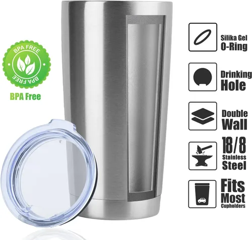Miniatura 2 de DOMICARE - Vaso de acero inoxidable de 20 onzas con tapa, de pared doble aislada al vacío, taza de viaje, taza de café con recubrimiento en polvo