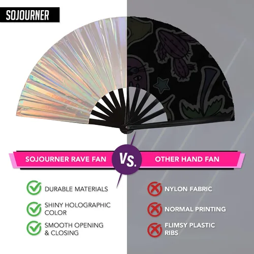 Miniatura 3 de Ventilador holográfico para rave, fanático del orgullo y ventilador de festivales, ventilador plegable grande para festivales, Halloween, burlesque