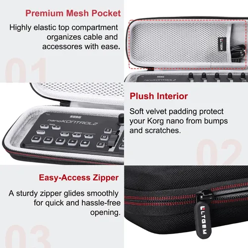 Miniatura 4 de LTGEM - Funda compatible con KORG nanoKONTROL2/nanoKEY2/nanoPAD2/nanoSERIES2 Slim-Line USB Control Surface/teclado/MIDI Pads, bolsa