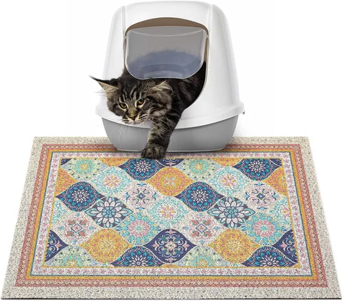 Miniatura 50 de Glittme Alfombrilla de Arena para Gatos con Base Antideslizante, Alfombrilla de Caja de Arena Impermeable que Atrapa la Arena, Fácil de Limpiar