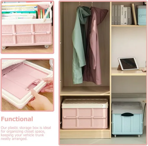 Miniatura 3 de Cabilock Caja de almacenamiento plegable con tapa, caja de ropa con tapa, carrito de compras, playa, camping, jardín, carrito de compras con rueda