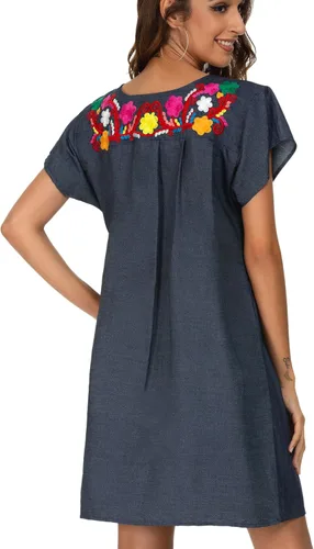Miniatura 7 de YZXDORWJ - Vestido estilo mexicano, bohemio, campesino, para mujer, falda casual, talla extra grande XXL.