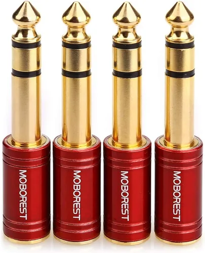 Miniatura 15 de MOBOREST Adaptador de Cobre Puro Macho de 1/4 a Hembra de 1/8, Adaptador Estéreo Macho de 6.35mm a Conector Hembra de 3.5mm, Paquete de 2 Rojo