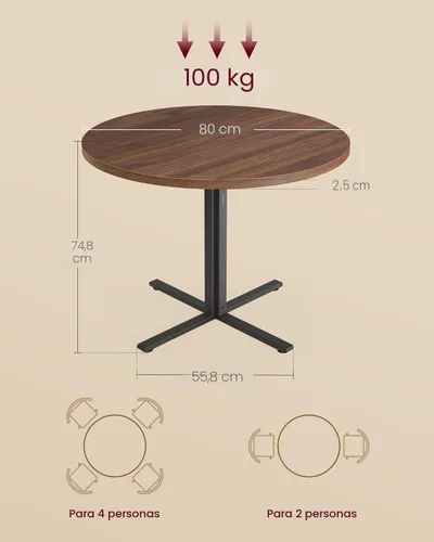 Miniatura 3 de VASAGLE Mesa de comedor, pequeña mesa de cocina redonda para 4 personas, 31.5 x 29.4 pulgadas, para comedor, sala de estar, granja, resistente al