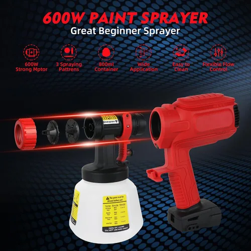 Miniatura 2 de Pulverizador de pintura inalámbrico para batería Milwaukee de 18 V, pulverizadores de pintura para interior del hogar HVLP eléctrico sin aire