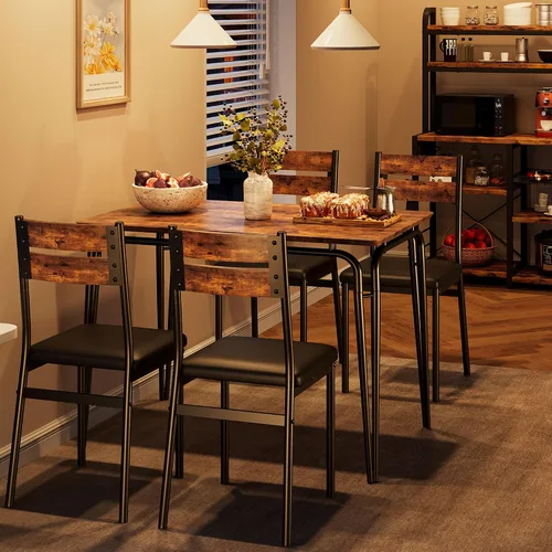 Miniatura 3 de GarveeHome Mesa de comedor para 4, juego de mesa pequeña y sillas de 4, juego de dinette cuadrado para 4, juego de 5 piezas para cocina y comedor