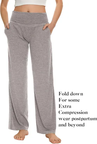 Miniatura 29 de Ecavus Pantalones de maternidad anchos y rectos para mujer, versátiles, cómodos, palazzo, elásticos, con bolsillos