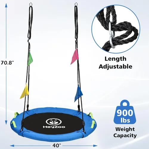 Miniatura 5 de HeyZoo Columpio de Árbol, Columpio de Platillo Volador de 102 cm para Niños, Capacidad de Peso de 406 kg, con Correas Ajustables para Colgar